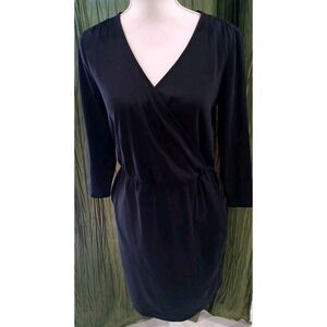 Boden Black Faux Wrap Dress 3/4 Sleeve Cotton Modal WW107 US 6R